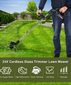 HAPPYSHOPPING Tondeuse à Gazon électrique Pliable Et Rétractable Tondeuse à Gazon Manuelle Au Lithium-ion Batterie Lithium 24V 7500mAh Noir Euro Standard Deux Batteries Et Une Charge -Débroussailleuse Soldes Magasin 59977019 5