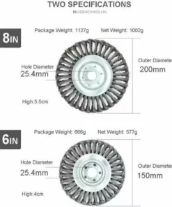 FLETéçA Brosse à Désherber Brosse à Désherber, 8 Pouces Brosse Rotative à Désherber, Disque De Torsion, Brosse Conique Tressée En Fil D'acier, Diamètre 200 Mm, Alésage 25,4 Mm (8 Pouces) -Débroussailleuse Soldes Magasin 66962458 3